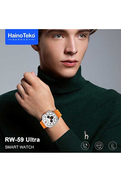 haino teko germany RW 59 Ultra Smart Watch with Circular AMOLED Display, 3 Pairs of Straps, and Multi-Color Wireless Charger