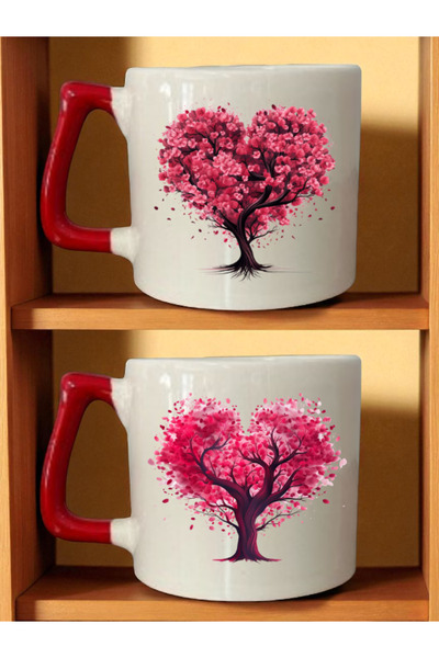 lili hediyelik طقم من كوبين مطبوع عليه شجرة القلب - هدية زفاف، هدية لحديثي ال...