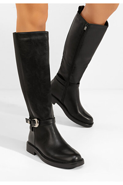 B T Shoes Cizme lungi fara toc Cevina negre