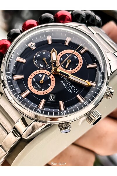 Ferrucci Men's Wristwatch, with Calendar, Functions Active, Navy Blue Silver Steel Band, with Bracelet Gift