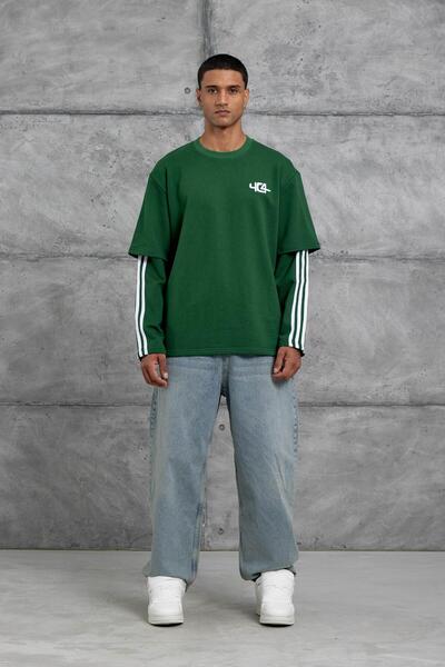 NOMARC Πράσινο φούτερ Yc4 Oversize με μανίκια ριγέ