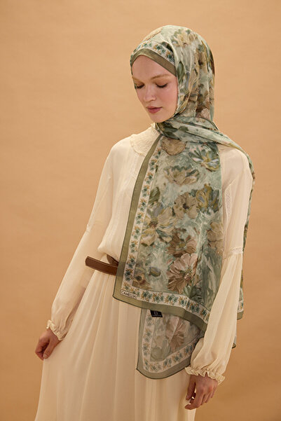 cs camellia scarf Φλωρεντία Μεταξωτό Κρεπ Σάλι - Ελαιόλαδο