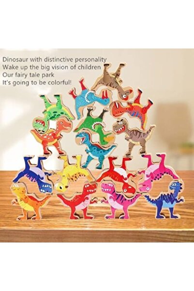 bolivia's Dinosaur Games, Wooden Blocks Balancing Game, Toddler Dinosaur Toys with Bowling and Balan