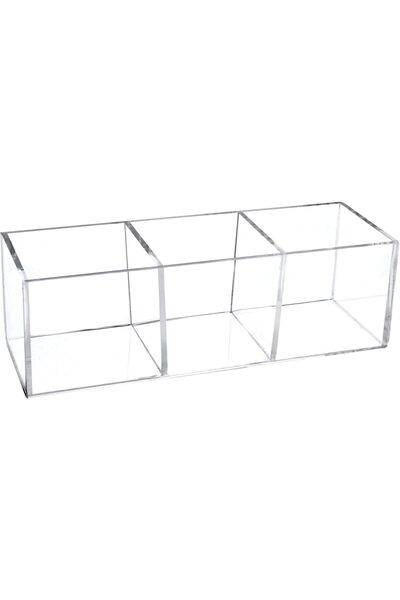 Slasa Acrylic Drawer Organizer – Clear 3-Section Box with Lid for Makeup & Cr...