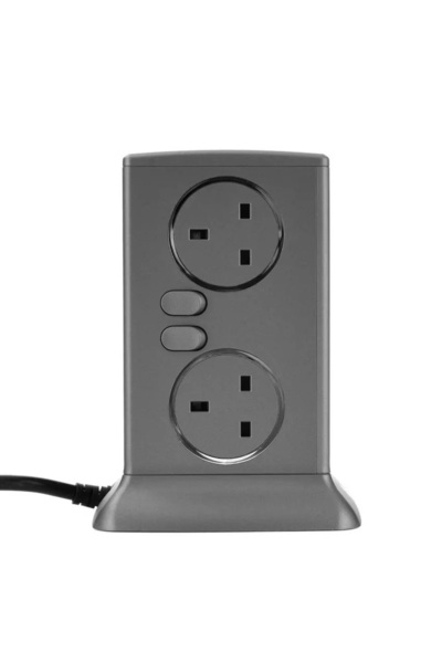 Alfanar Power Extension Tower, 6 Sockets, 13A, 3M, Silver Grey