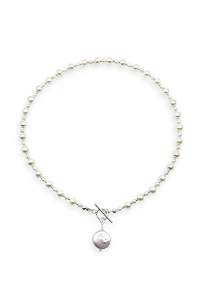 Lexy's Boutique Colier handmade, din argint 925, Lexy's Boutique, perle naturale, alb/argintiu, 38 cm
