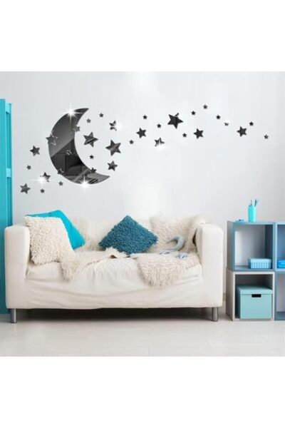 Slasa Reflective Acrylic Wall Stickers - Moon and Stars Design