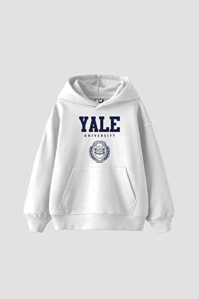 Sekizbiraltı Yale University Printed Oversize Unisex White Hoodie