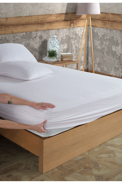 destinyhometex 100% Cotton 2-Layer Muslin Fitted Sheet and 2 Pillowcases / Single - Double - King Size