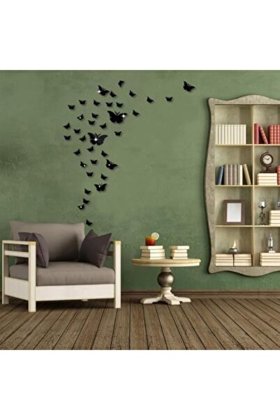 Slasa Large 3D Butterfly Wall Stickers - Black Acrylic Reflective Finish
