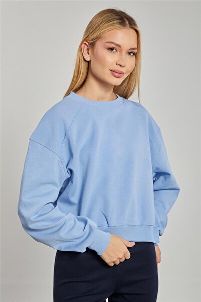 BARRELS AND OIL سويت شيرت نسائي قصير الأكمام من رجلون - أزرق فاتح