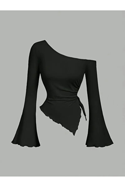 MOONBULL Bluză de iarnă cu mâneci lungi spaniole, asimetrică, cu croială părți laterale, pentru femei