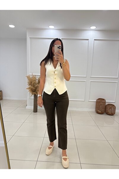 Butik Krem Triko Yelek