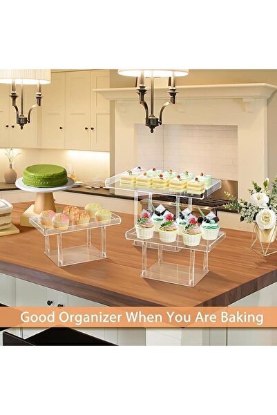 Slasa 3-Piece Acrylic Dessert Display Set - Cupcake and Pastry Stands, Transparent Trays for Parties and W