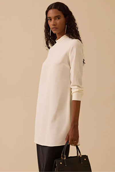 SEÇİL Women's Stand Collar Side Slit Tunic - Ecru