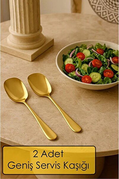 safestore Practical 2Pcs Stainless Gold Steel Luxury Serving Salad Spoon Spatula Steel Food Serving Spoon 21cm
