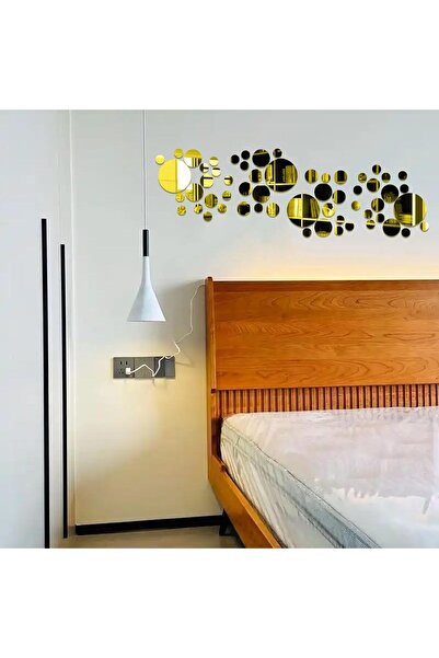 Slasa 52-Piece Round Wall Stickers - Gold Acrylic Mirror Décor