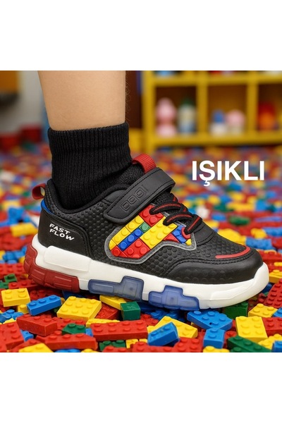 JOJO KIDS أحذية رياضية جلدية للأطفال مع أضواء، أحذية رياضية طبية بفيلكرو.