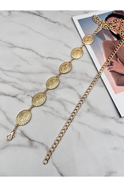 EMR Official Curea de damă aurie/elegantă, curea pentru jachetă, curea pentru talie, curea cu lanț.