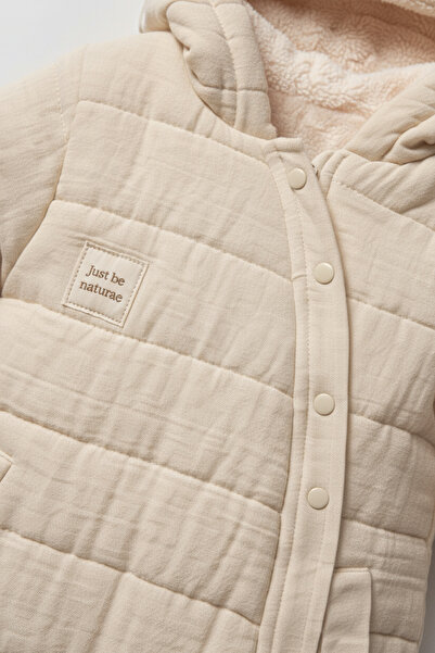 Magu Unisex Baby Organic Cotton Ecru Quilted Winter Jumpsuit - Hooded