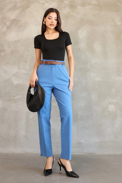 lodmela Pocket Detailed Elastic Waist Gabardine Fabric Trousers 6019-Indigo