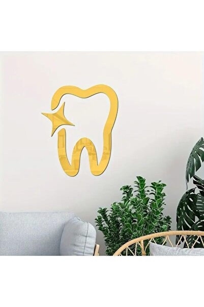 Slasa Decorative Wall Sticker in Golden Tooth Shape from - Acrylic Mirror Sticker for Dentist Office