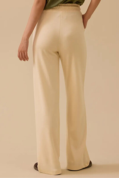 SEÇİL Kadın Bağcıklı Bol Paça Pantolon - Krem