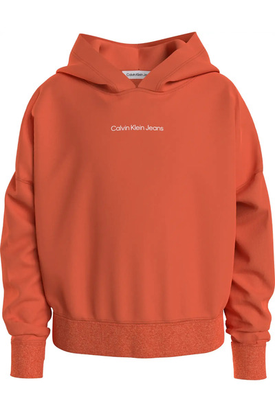 Calvin Klein Ckj Logo Boxy Hoodie Kadın Turuncu Hoodie
