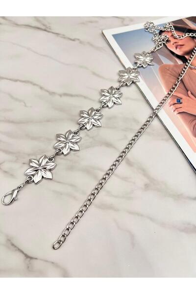 EMR Official Curea de damă cu model argintiu/daisy, curea pentru jachetă, curea pentru talie, curea cu lanț.