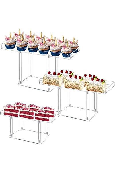 Slasa 3-Piece Acrylic Dessert Display Set - Cupcake and Pastry Stands, Transparent Trays for Parties and W