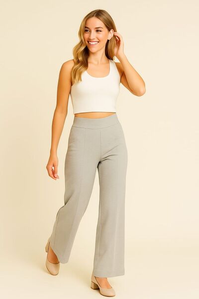 enmodaiçgiyim Premium Fabric High Waist Cotton Stretchy Front Slit Wide Leg Women's Trousers - Gray
