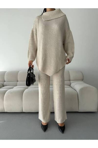 FEHAL GİYİM Triko Kumaş Şal Yaka Kazak Pantalon 2 Li̇ Taki̇t