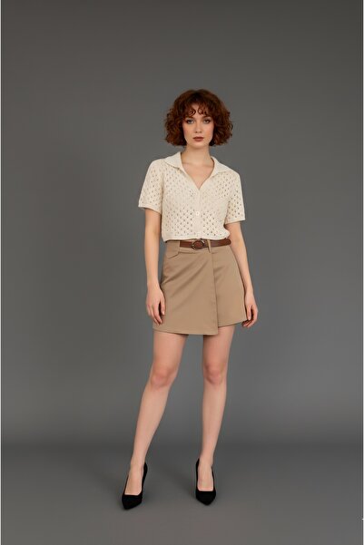 ModaCALL Beli Kemerli Önü Kapak Detaylı Gabardin Şort Etek