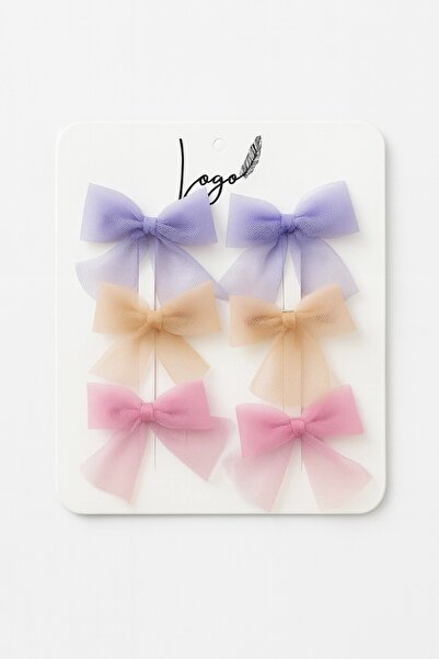 LOGO AKSESUAR Kız Çocuk Tül Fiyonk Tasarım 6'lı Kurdele Fiyonk Klips Toka Set