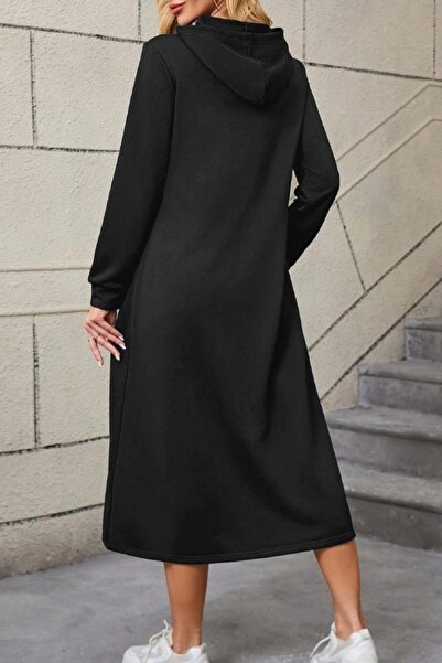 Mossta Hooded Leopard Pocket Detailed Viscose Two Thread Dress - Smoked