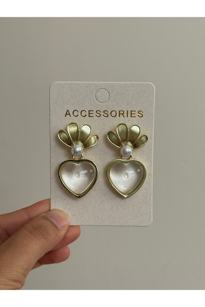 LUXSTONE White Stone Heart Brand Earrings