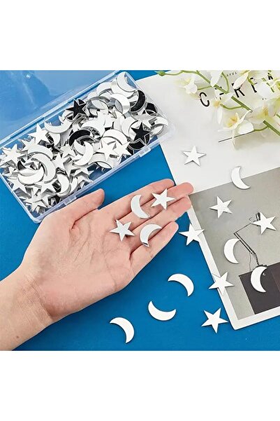 Slasa 200-piece Acrylic Mirror Stickers - Stars and Moon by