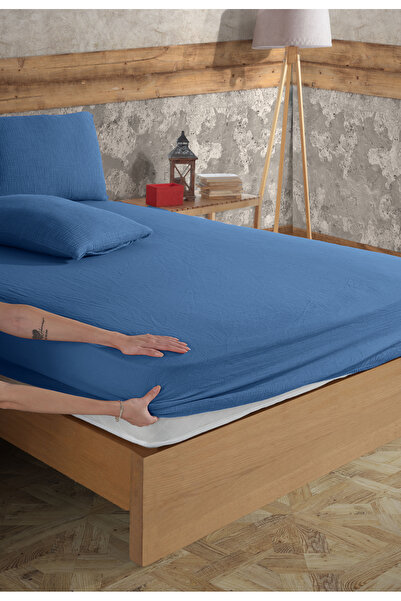 destinyhometex 100% Cotton 2-Layer Muslin Fitted Sheet and 2 Pillowcases / Single - Double - King Size
