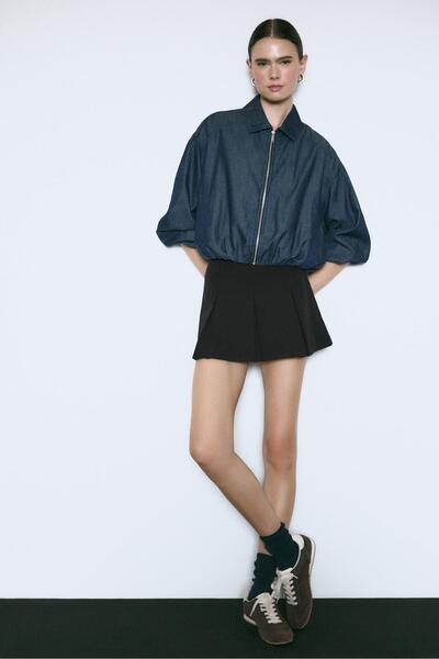 Stradivarius Pileli mini şort etek