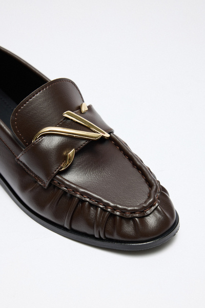 LUTVELIZADE Loafer 2511 - Loafer de damă maro amar cu detaliu de cataramă spiralată