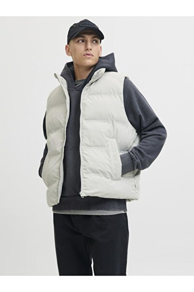 Jack & Jones Men's Gray Jjesoho Bodywarmer Collar Sn Vest 12278751-Dove