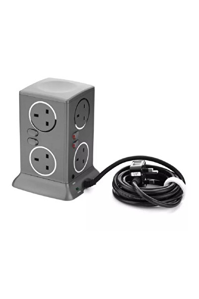 Alfanar Power Extension Tower, 6 Sockets, 13A, 3M, Silver Grey