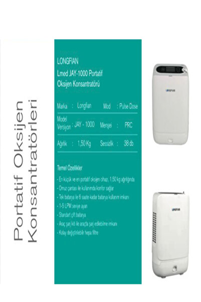 LONGFİAN Taşınabilir Oksijen Konsantratörü JAY-1000