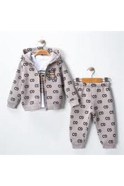 RAPAPA طقم أطفال مكون من 3 قطع – كارديجان بقلنسوة وسحاب + تي شيرت مطبوع + بنطلون رياضي 6146G