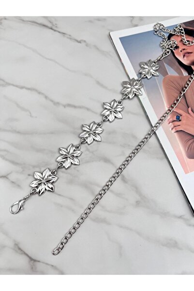 EMR Official Curea de damă cu model argintiu/daisy, curea pentru jachetă, curea pentru talie, curea cu lanț.