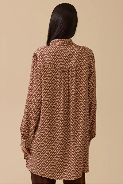 SEÇİL Women's Regular Fit Scarf Collar Patterned Tunic - Brown