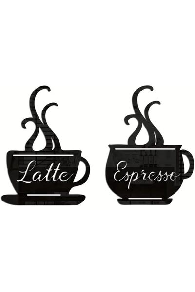 Slasa Two Black Acrylic Wall Stickers, Latte and Espresso Coffee Cups Design