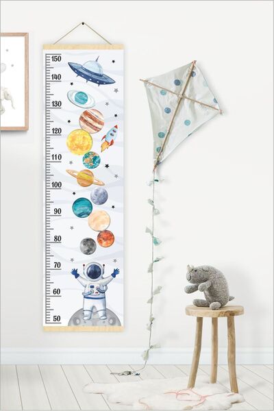 Piksel Grafik Gezegenler Askılı Kanvas Boy Ölçer - Çocuk Odası Boy Metresi - ...