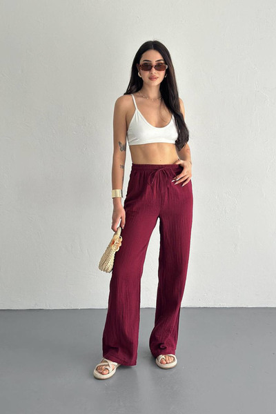 CİDDE Women's Muslin Palazzo Pants Comfortable Fit Wide Leg High Waist Summer Fabric Trousers