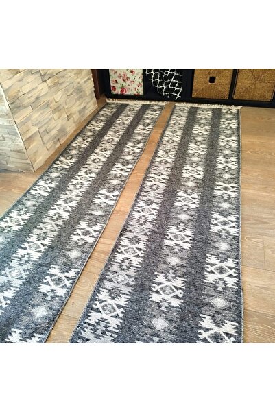 OEM Covoare tradiționale 1+1, dimensiune 60x300 cm, gri și alb, model rustic 2